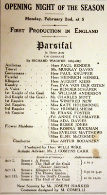 First night programme for 'Parsifal', 2 February 1914